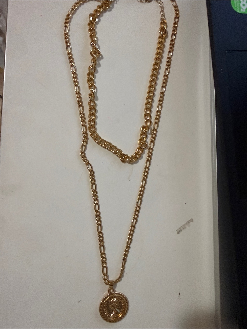 Gold Tone Layered Coin Pendant Necklace - Women Jewelry